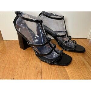 Forever 21 Shoes Womens Size 10 Black Strappy Block Heel Sandals Croc Square Toe